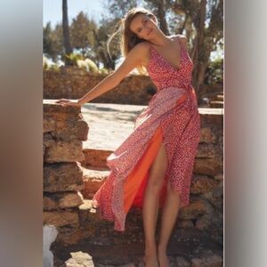 New Anthropologie Flutter Wrap Maxi Dress